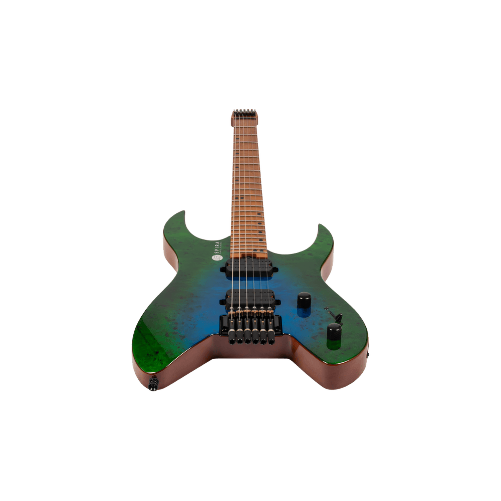 Spira Guitars S-500 Headless GBR Headless S-Style Trans Aqua Blue