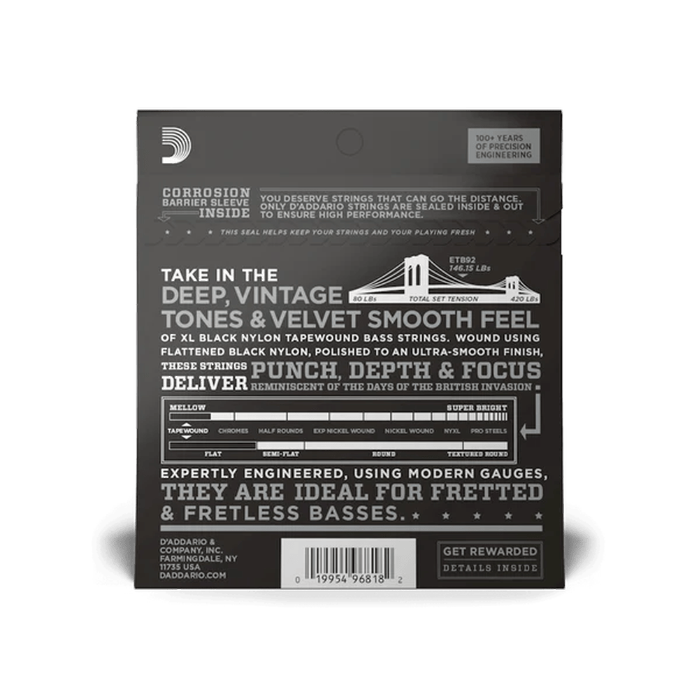 D'Addario ETB92 Black Nylon Taperwound 050-105